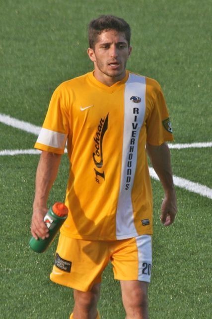 Matt Dallman in the yellow Pittsburgh Riverhounds kit on matchday